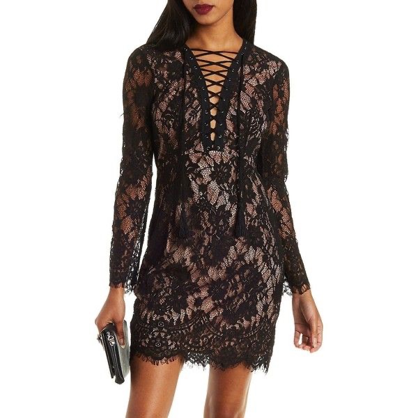 Dress Forum Lace-Up Lace Dress